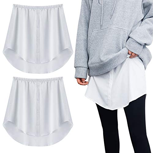 2 Pieces Adjustable Layering Fake Top Lower Sweep Shirt Extender Half-Length Mini Skirt Hemline for Women (White,X-Large)