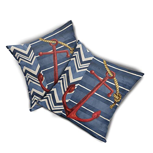 Anchor Throw Pillow Cover Summer Nautical Outdoor Decorative Pillowcases Beach Ocean Theme Neutral Pillow Cases Coastal Cushion Covers Set Of 2 For Houseboat Home Sofa #TOP1