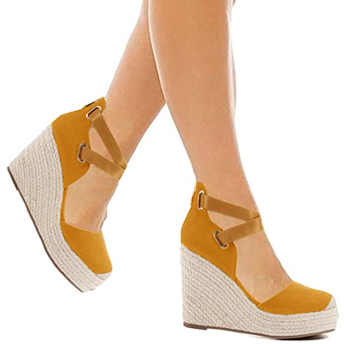 Image of PiePieBuy Womens Wedge Espadrille Ankle Strap Closed Cap Toe Platform Heeled Sandals