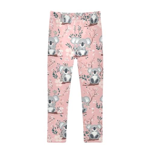 Cute Koalas Girls' Leggings Toddler Doodles Floral Pink Kids Yoga Pants Dance Active Tights 4T