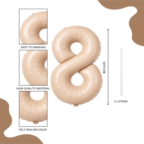 Image of WP WANNA PARTY 40 Inches Apricot Super Shape Number 8 Balloon, Number Balloons for Themes & Events, Birthday Supplies & Decoration -Caramel Light Brown Foil Number Balloon, 1 Piece