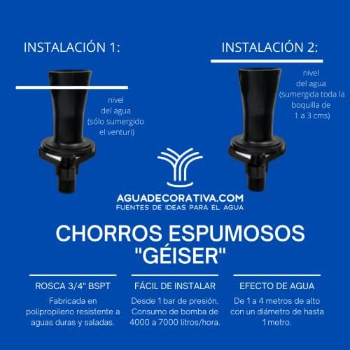 Agua Decorativa Boquillas para Fuentes Sumergidas de Chorro Espumoso Caños Toberas Surtidores de Agua para Estanques Eductores Mezclado