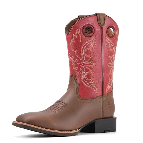 Image of SUREWAY Western Boots For Men - Mens Square Toe Cowboy Boot, Oil /Slip Resistant, Durable Fashionable Classic Pull on 10 Inch Mid-Calf Wellington Boots