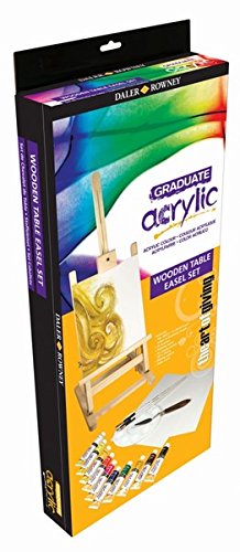 Daler Rowney Daler-Rowney AOG Graduate Acrylic Table Easel Set (38ml x 10 Acrylic Tubes,3 Brushes, 3 Canvas 12"x10",Palette, Knife and Table Easel)