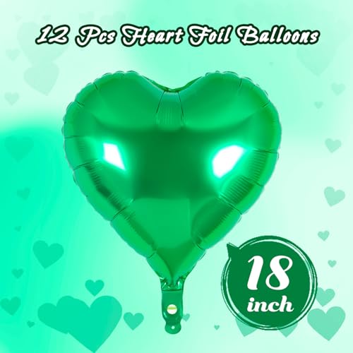 Image of 12 Pcs Green Heart Balloons,18 Inch Heart Foil Balloons Love Balloon Valentine Balloon for Birthday Party Wedding Engagement Party Baby Shower Valentine Day Decorations
