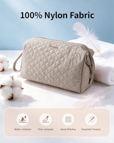 Image of Narwey Quilted Makeup Bag Travel Toiletry Bag, Nylon Cosmetic Bag for Women