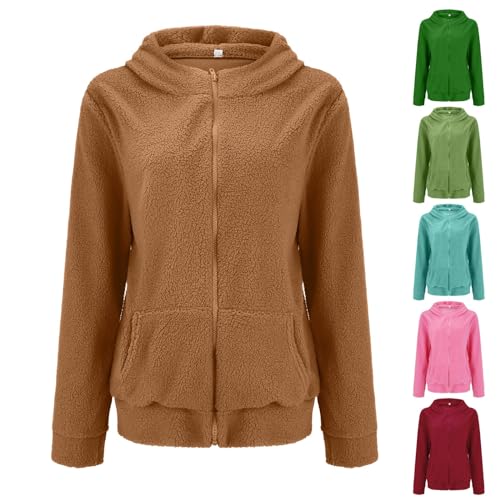 Generisch Chaqueta de forro polar larga para mujer, chaqueta de peluche para mujer, con capucha, chaqueta deportiva de invierno de gran tamaño, chaqueta de invierno forrada elegante, chaqueta de felpa
