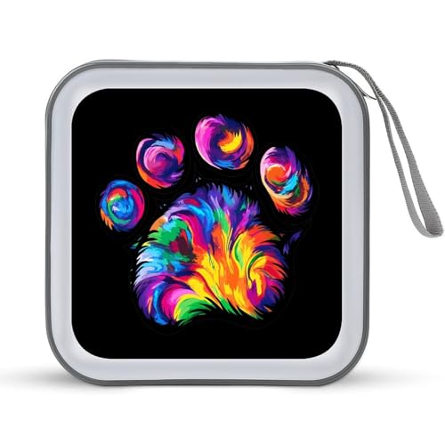 Tie Dye Dog Paw CD Case Portable DVD Holder Storage Organizer for Home Travel