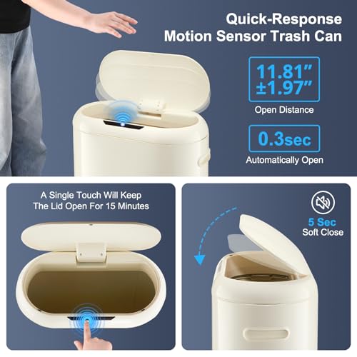Bote de basura automático con sensor de 13 galones beige miniatura 4