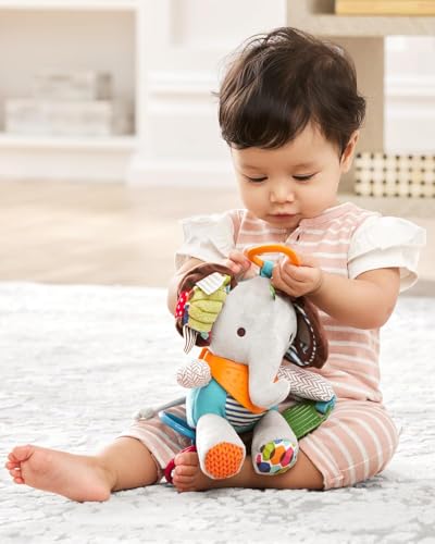 Image of Soft Toy Baby Activity and Teething Toy with Multi-Sensory Rattle and Textures, Gift for Newborns and Infants (Elephant)