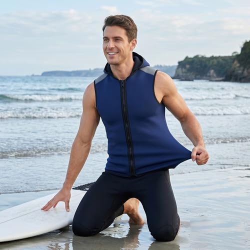 Camiseta sin mangas para hombre, chaleco térmico con capucha para snorkeling y surf, traje húmedo para buceo, kayak, paddleboarding, azul marino miniatura 5