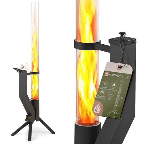 GARDENFLARE Smokeless Fire Pit Alternative for Patio Porch & Garden – Vertical Fire Tube Using Wood Pellets – Modern Outdoor Fireplace Feature for Ambience & Light Warmth (Matte Black, Classic)