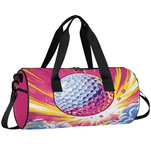 Glittering Golf Round Barrel Sports Fitness Bag, Red Travel Luggage Bag, Reusable Handbag, Suitable For Men and Women
