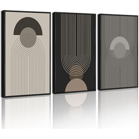Boho Vintage Line Framed Canvas Print Wall Art 11x14in Mid Century Bohemain Abstract Modern Art Decorative for Living Room Bedroom Office - Black Framed Cover