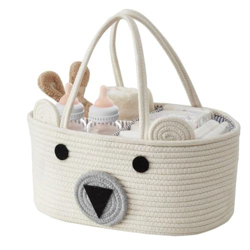 Image of House of Quirk Baby Diaper Caddy Organizer Cotton Rope Basket - Beige