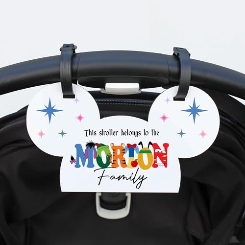 Personalized Stroller Name Tag Mouse Ears Sign Family Stroller License Plate Sign for Theme Parks Amusement Park Family Sign (Style 11)