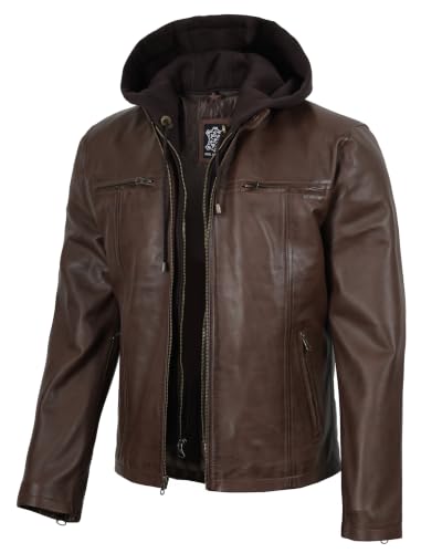 Image of Blingsoul Real Leather Jacket Men - Detachable Hooded lambskin Leather Jackets For Mens