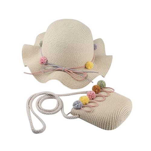 Boy Girl Sun Hat Matching Storage Bag Beige Straw Hat for Girls Lightweight Breathable for Beach Travel and Outdoor Activities