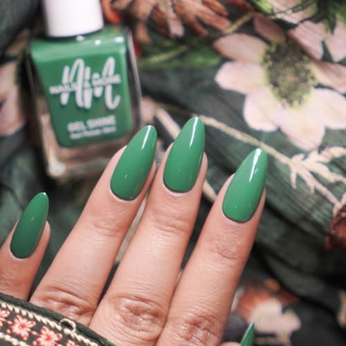 Image of Nails & More Dark Green Nail Polish, Argan Oil-Infused Gel Shine, Deep Emerald Nails, Luxurious Look | 10ml