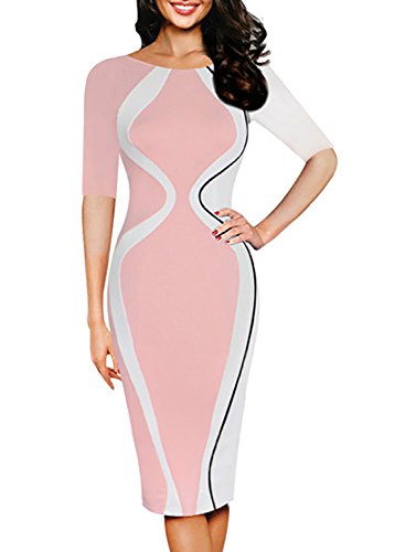 Work Dress for Women Casual Round Neck Fitted Waist Business Pencil Dress2