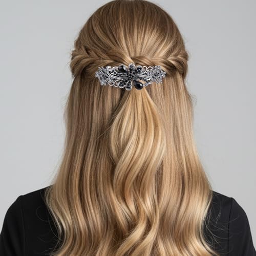 Pinzas para el cabello vintage para mujer con flores retro, cristales, moños y hojas, set de 3 unidades miniatura 4