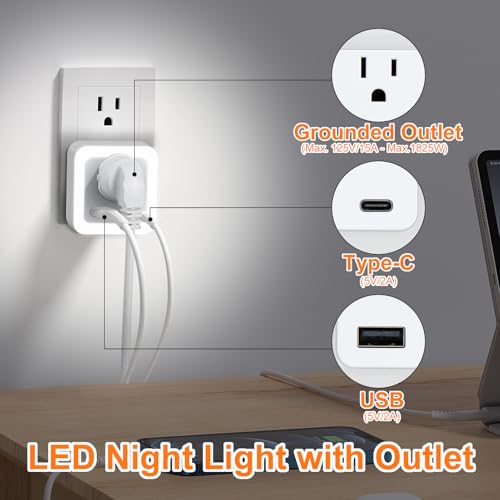 Image of Night Lights Plug Into Wall 4 Pack Rechargeable Battery Backup Light Dusk to Dawn Sensor Night Light with Outlet Expander for Adults Kids Bedroom, Kitchen, and Bathroom (4, cool white, 5000K)