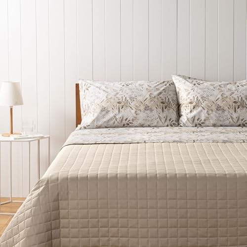 Zucchi, Completo Letto Matrimoniale, Collezione Cipria, 100% Cotone, Beige con Motivo Floreale