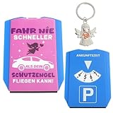XRVRILE Parkscheibe Auto, Parkuhr mit Eiskratzer Parkscheibe Pink Parkuhr Auto mit Ankunftszeit, Schutzengel Schlüsselanhänger Führerschein Geschenk für Autofahrer