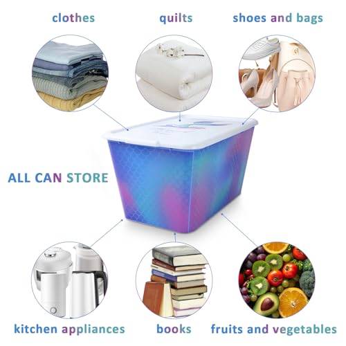 Image of SIMPLYKLEEN Storage Organizer Bins with Lids - 4PC 58QT Heavy-Duty Container Boxes Stackable and Nestable Storage Bins Plastic Large Storage Totes Rainbow Mermaid Bins for Home, Office, and Garage