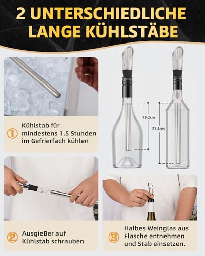 OAKSEA 8-in-1 wijnkoelstaaf, cadeau voor hem en haar, wijnkoeler, cadeaus voor mannen en vrouwen, ideaal Valentijnsdagcadeau voor wijnliefhebbers, flessenkoeler, wijnaccessoires, partnergeschenken - Afbeelding 5