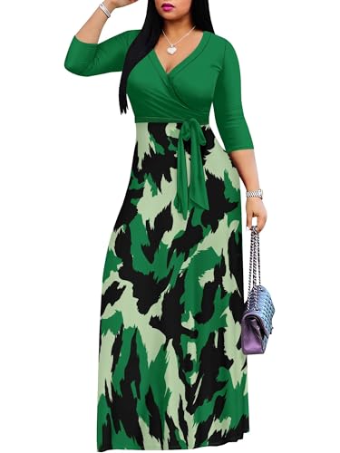 Image of PinkPatty Plus Size Dresses for Curvy Women V Neck Flowy Long Sleeves Wrap Maxi Dress Travel Vacation Outfits