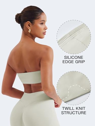 Image of YEOREO Strapless Bandeau Sports Bra for Workout Seamless Tube Top Gym Padded Wireless Bra