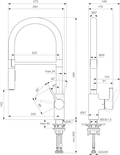 Robinet de cuisine avec double spray et fixation rapide EasyFix+ Gusto