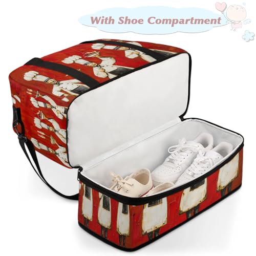 Red White Chef Travel Duffel Bags for Women & Men Large Sports Gym Bags Foldie Weekender Overnight Bag Carry On Tote Bag With Shoe Compartment Personal Item Bag for Travel Sports Gym4