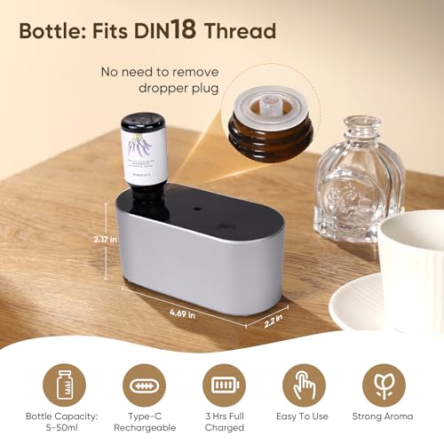 Image of Waterless Diffuser for Home Essential Oil Diffuser, Aromatherapy Diffuser, Portable Scent Diffusers, 3 Mist Modes, Cycle Start for Bedroom, Office Studio 350-700 sq. ft Silver