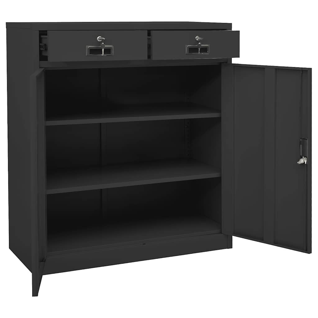Armario de oficina acero antracita 90x40x102 cm | 2 estantes ajustables, cajones con cojinetes de bolas, almacenamiento seguro