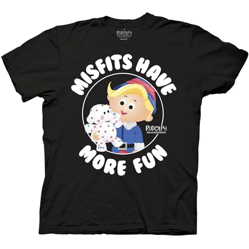 Ripple Junction Rudolph The Red-Nosed Reindeer Mens Short Sleeve T-Shirt Hermey Spotted Elephant Misfits Black XL