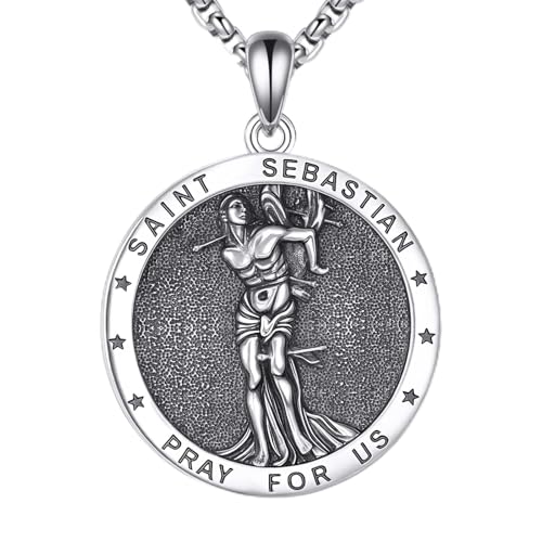 Saint Sebastian Necklace for Men Women 925 Sterling Silver St Sebastian Pendant Patronus Medal Amulet Jewelry Gifts