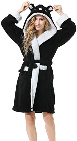 TIMSOPHIA Plush Robes for Womens Bathrobes with Hood Soft Animal Robes Cozy Warm Koala Gifts, Black