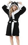 TIMSOPHIA Plush Robes for Womens Bathrobes with Hood Soft Animal Robes Cozy Warm Koala Gifts, Black