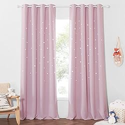 Cortinas Habitacion Bebe PONY DANCE Cortinas Infantiles para Niñas - Cortinas con Estrellas para Ventanas Decoración Habitación Juvenil, 2 Uds, 132 x 240 cm, Rosado