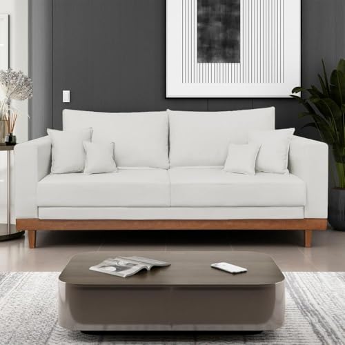 Sofá Living 2 Lugares Linho Reforçado + Almofadas Recepção Sala - Balaqui Decor Cor:bege