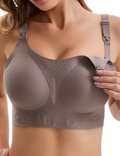 LZYUNIZ Smooth Nursing Bras for Breastfeeding Seamless Maternity Bras for Pregnancy Wireless Bralette with Extra Bra Extender (US, Alpha, Large, Regular, Regular, Coffee Color)