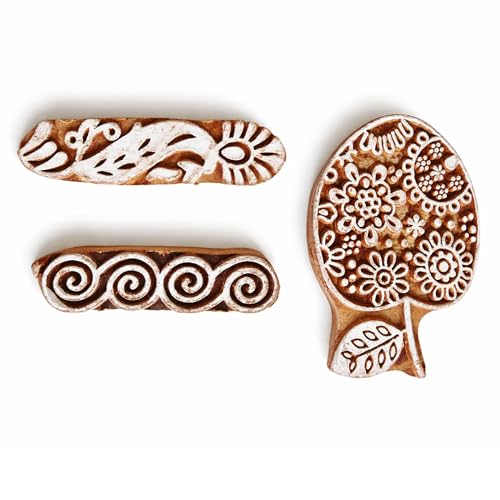 Image of Hashcart | Set of 10 | Handmade Multi Shapes & Religious Wooden Printing Blocks for Scrapbooking | Kids Project | Art Craft | Stamps for Tattoo Print | Project Making