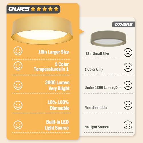 Image of Flush Mount Ceiling Light, 16in Modern Ceiling Light 5 Color Temperature