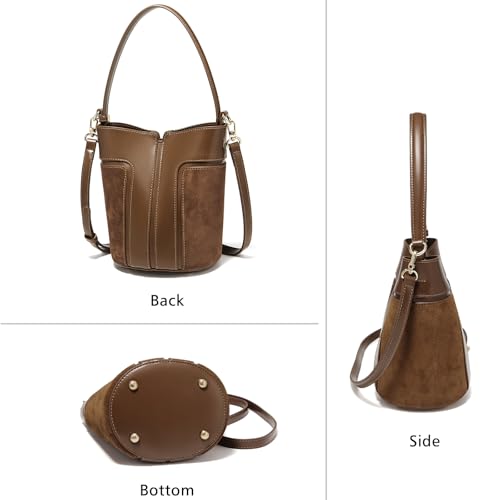 Image of LAORENTOU Suede Designer Handbags for Women, Mini Size Bucket Bag for Ladies, Crossbody Purse with Removable Strap