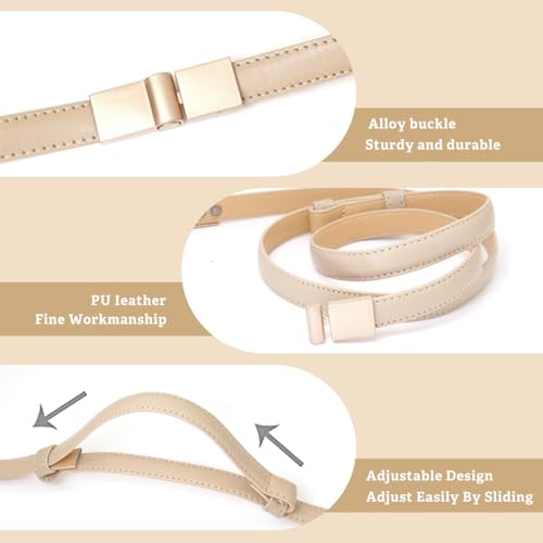 Womens Skinny Belts PU Leather Waist Belt Ladies Thin Waist Belt with Gold Buckle for Dresses4