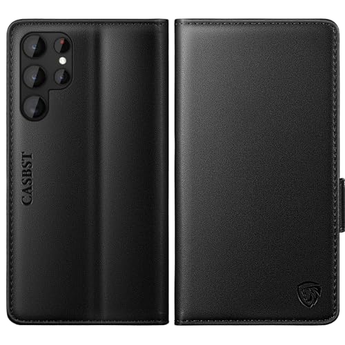 CASBST for Samsung Galaxy S22 Ultra 5G Case Kickstand Flip Leather Wallet Book Case with Card Slots Shockproof Magnetic Closure Protective Phone Case Cover for Samsung S22 Ultra - Black