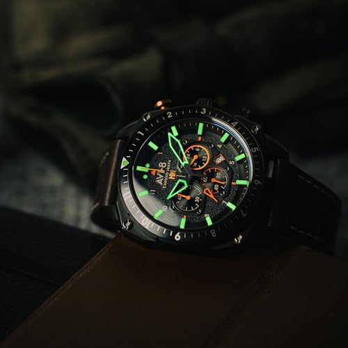 Image of AVI-8 Men's 43mm Hawker Hunter Atlas Dual Time Chronograph Watch with Leather Strap AV-4100