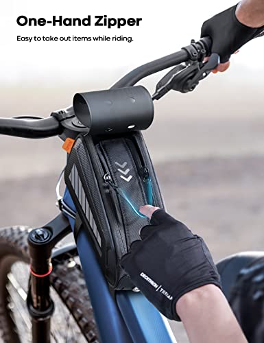 Lamicall Waterproof Phone Bag For Bike - 2023 Quick Zipper & Reflective Strip Frame Bag, Bicycle Front Phone Mount Holder Pouch, Storage Bag, Bike Accessories, For Phone Under 7" Like Iphone, Galaxy #TOP4
